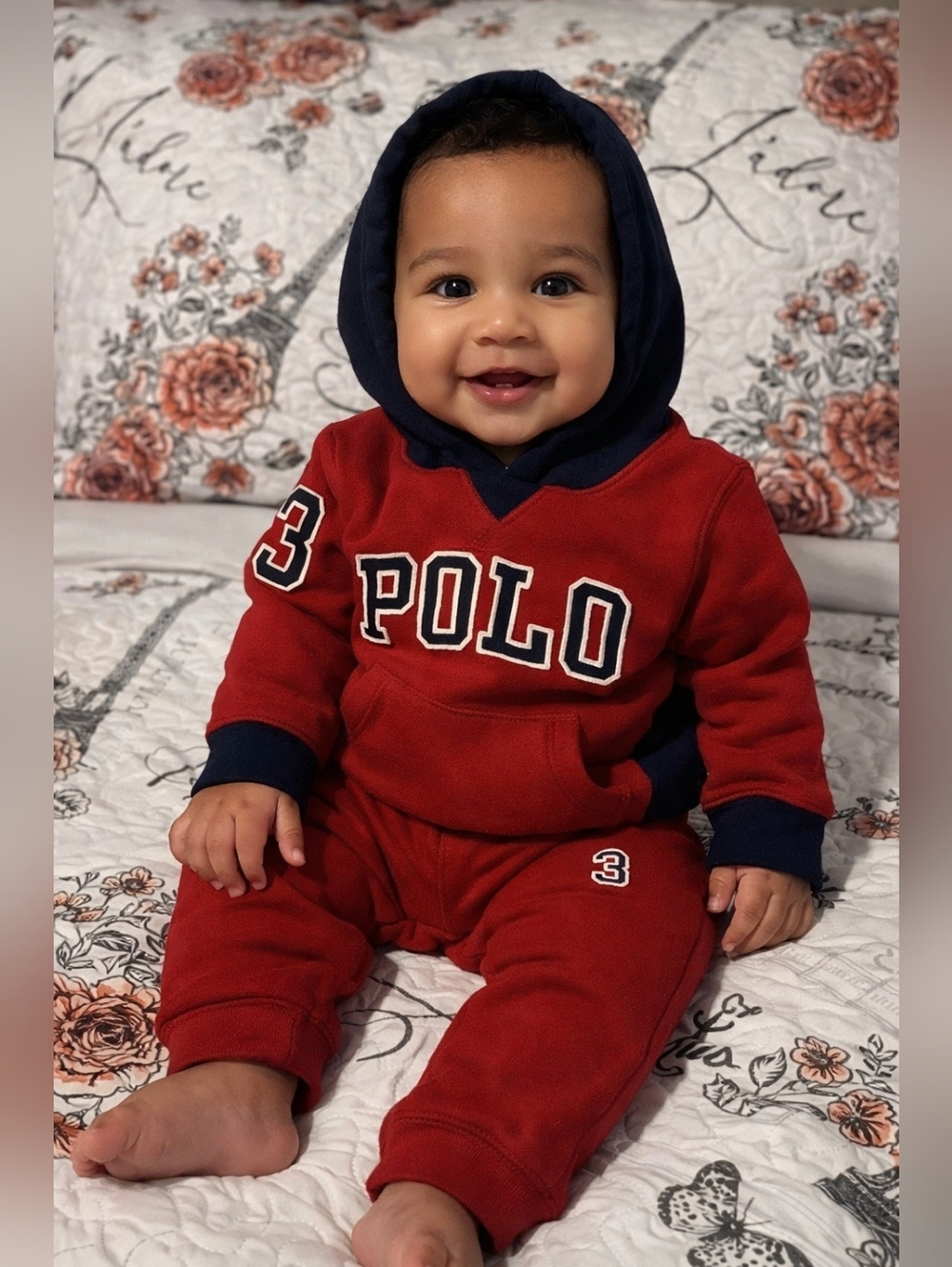 ❤️NWT Baby Boys Polo Ralph Lauren Red & Navy Hoodie Set 12m ❤️